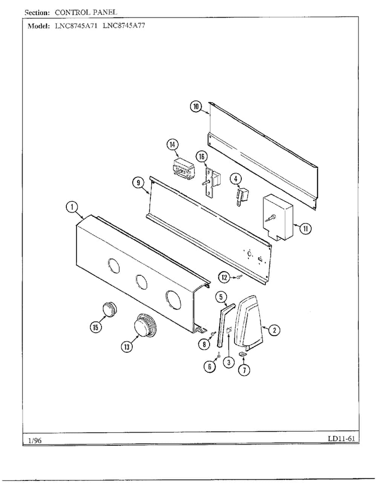 Control Panel Diagram and Parts List for 8745A71  Norge Dryer