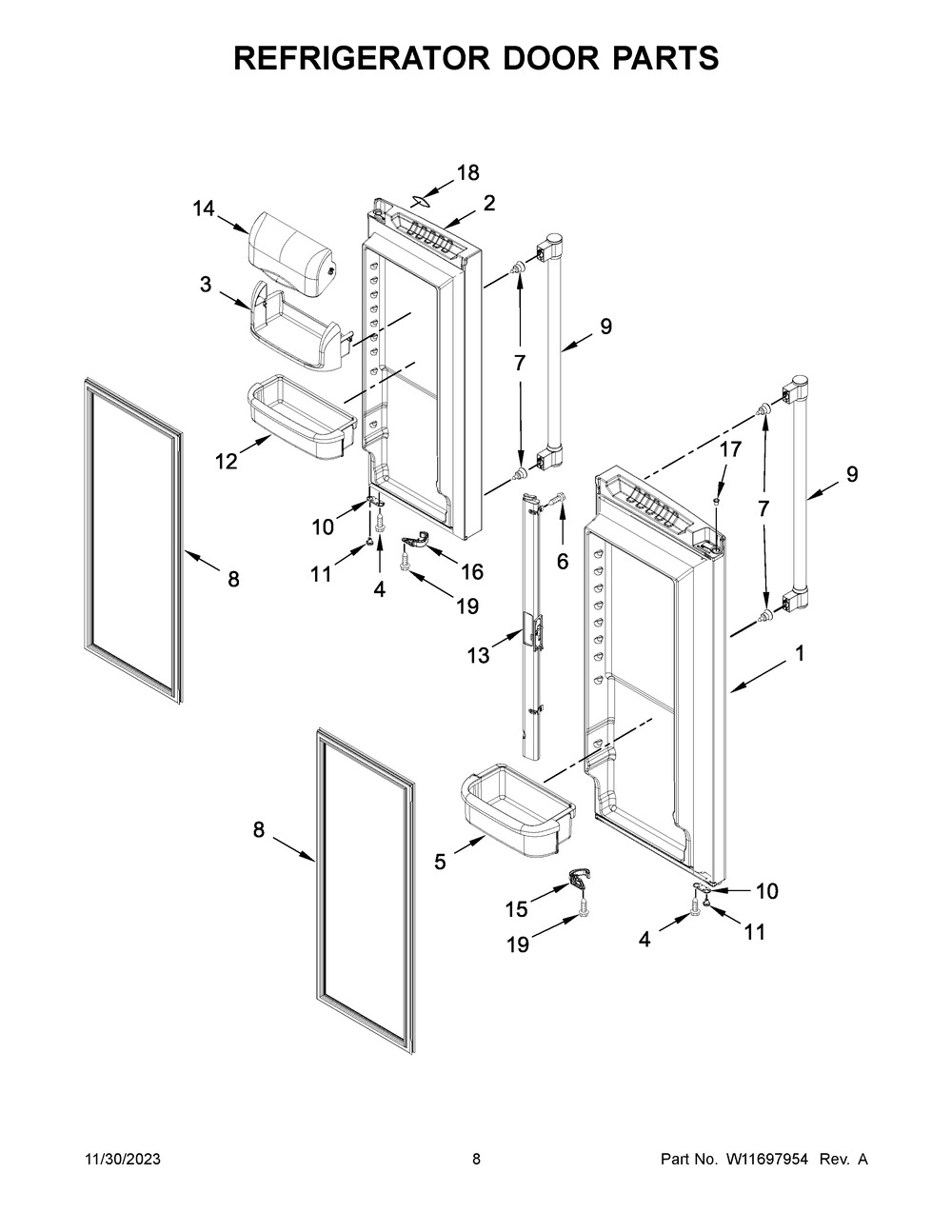 Refrigerator Door Parts Diagram and Parts List for MFC2062FEZ12  Maytag Refrigerator