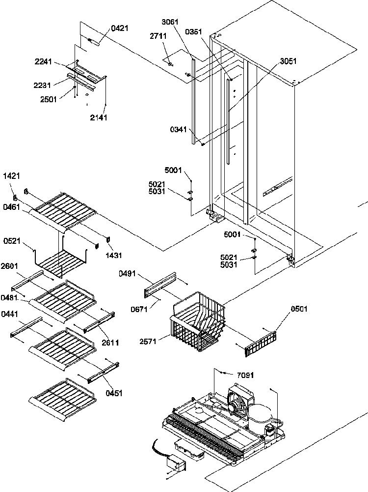 Freezer Shelves And Light Diagram and Parts List for SX322S2W-P1307303WW  Amana Refrigerator