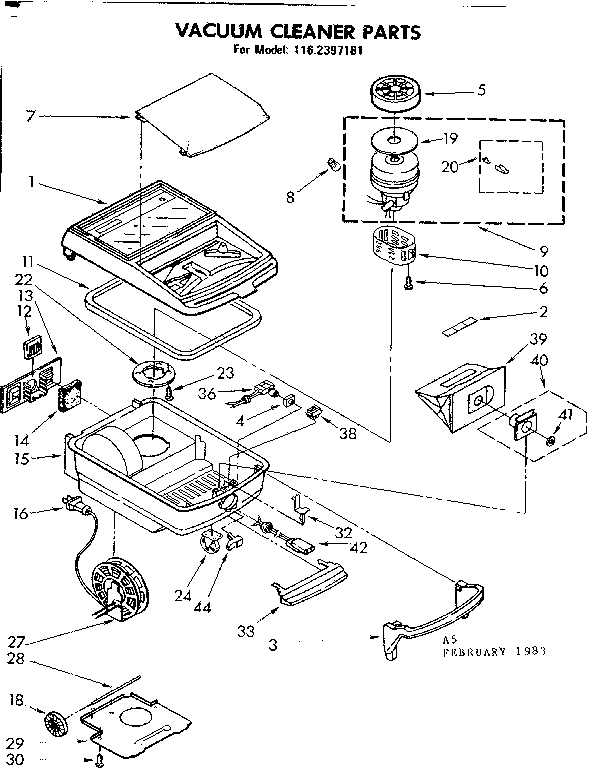 Base Assembly Diagram and Parts List for 1162397181  Kenmore Canister Vacuum
