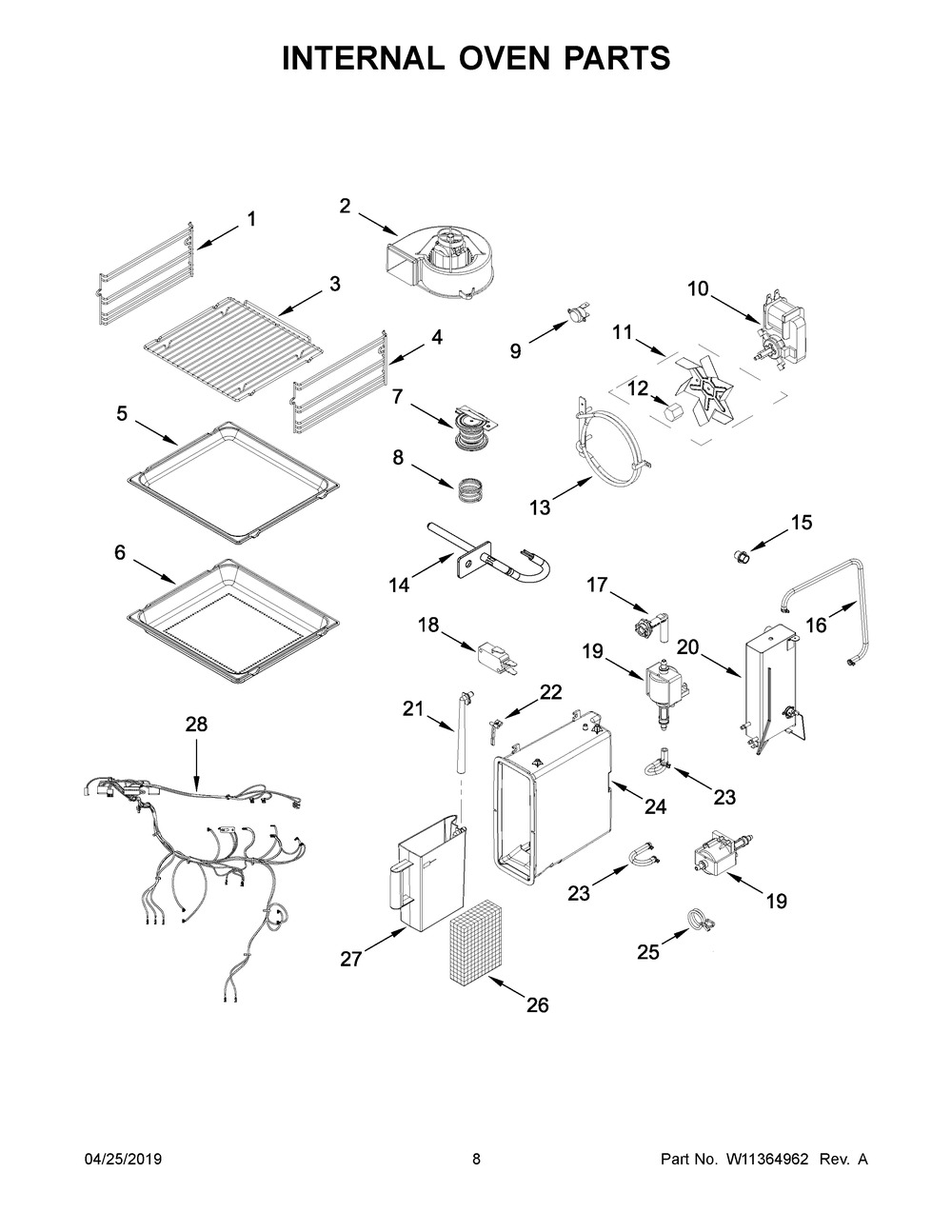 Internal Oven Parts Diagram and Parts List for JJW6024HM0  Maytag Wall Oven