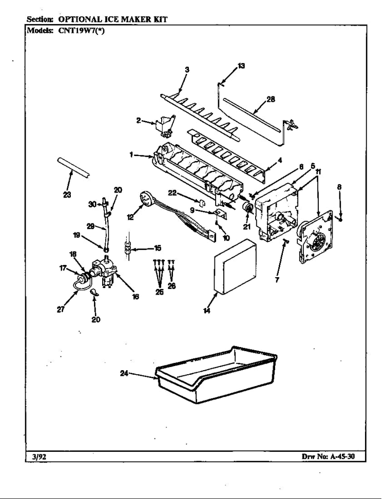 Optional Ice Maker Kit Diagram and Parts List for CNT19W7A CC56A Crosley Refrigerator