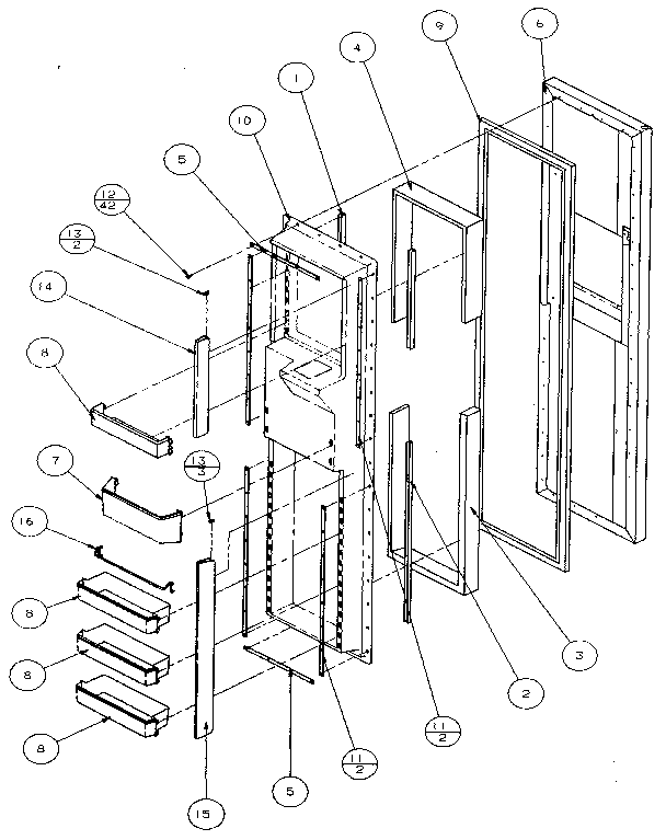 Freezer Door Diagram and Parts List for 36541-P1121701W  Amana Refrigerator