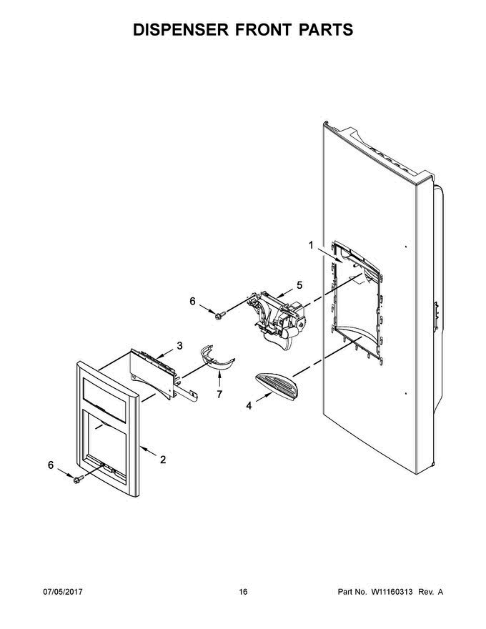 09 - Dispenser Front Parts Diagram and Parts List for JFI2089WES10  Jenn-Air Refrigerator