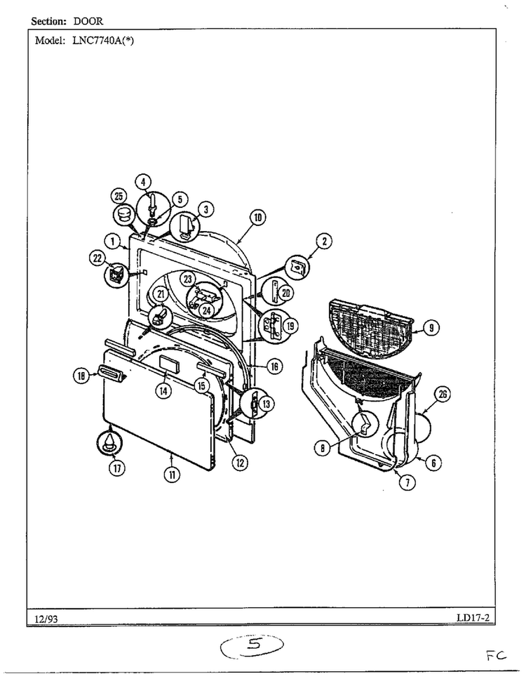 Door Diagram and Parts List for 7740A  Norge Dryer