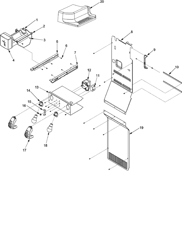 Lights And Ice Maker Diagram and Parts List for XRSS267BB-PXRSS267BB1  Amana Refrigerator