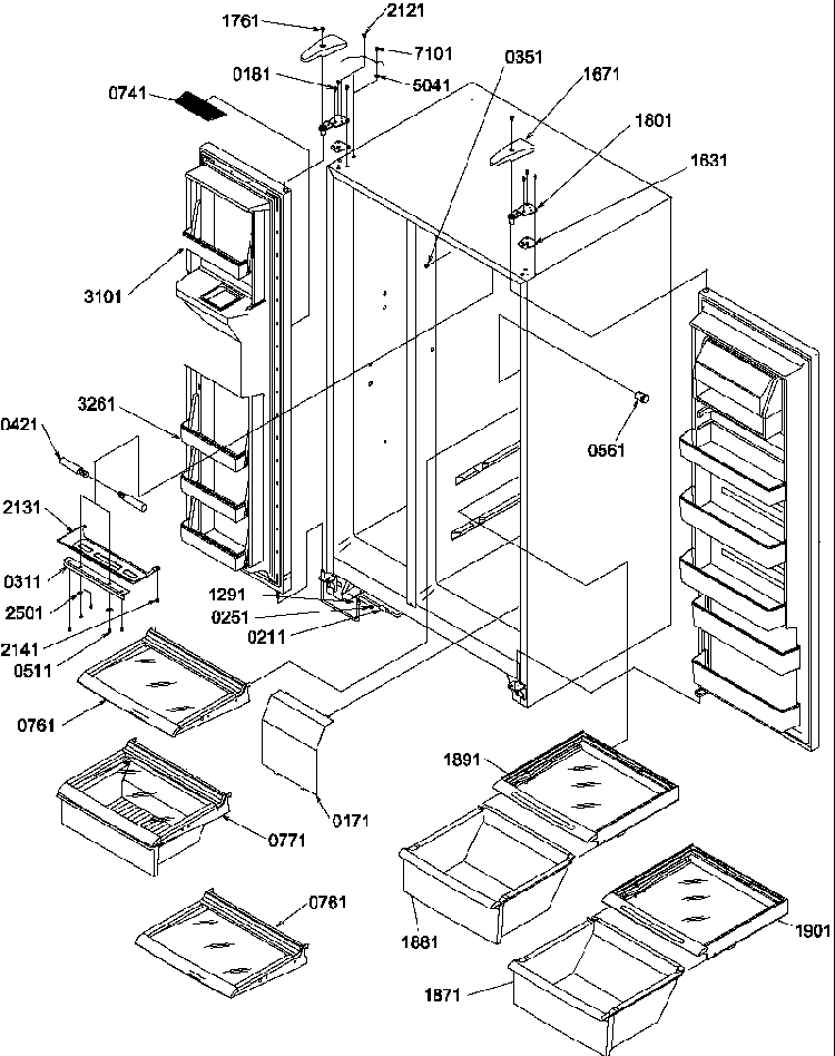 Refrigerator/freezer Shelves, Lights, And Hinges Diagram and Parts List for SSD522SW-P1184704WW  Amana Refrigerator