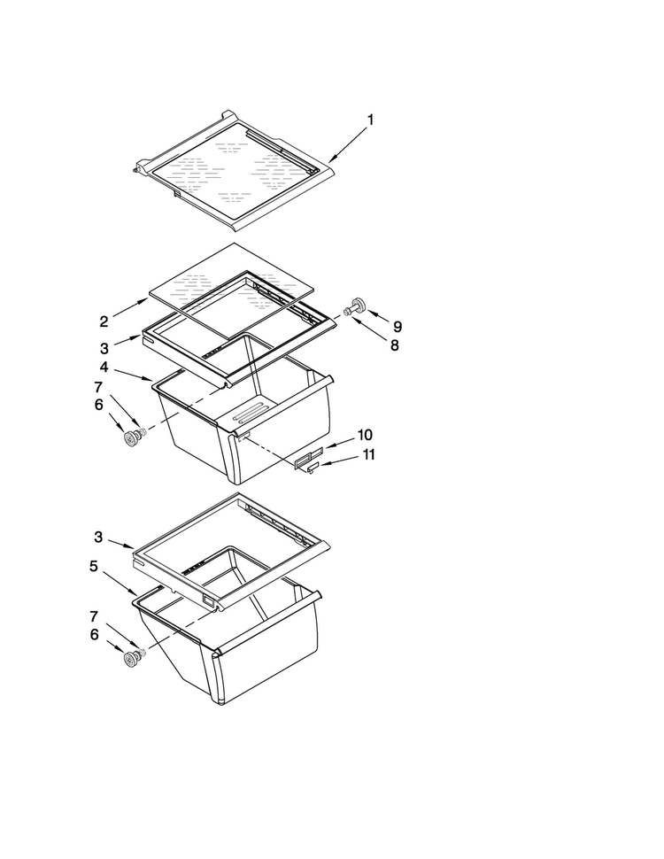 Refrigerator Shelf Parts Diagram and Parts List for ASD2520WRW00  Amana Refrigerator