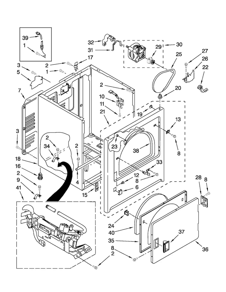 Cabinet Parts Diagram and Parts List for AGD4675YQ0  Admiral Dryer