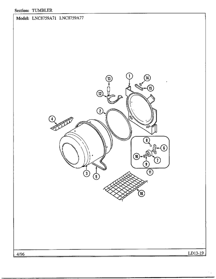 Tumbler Diagram and Parts List for LNC-8759A77  Maytag Dryer