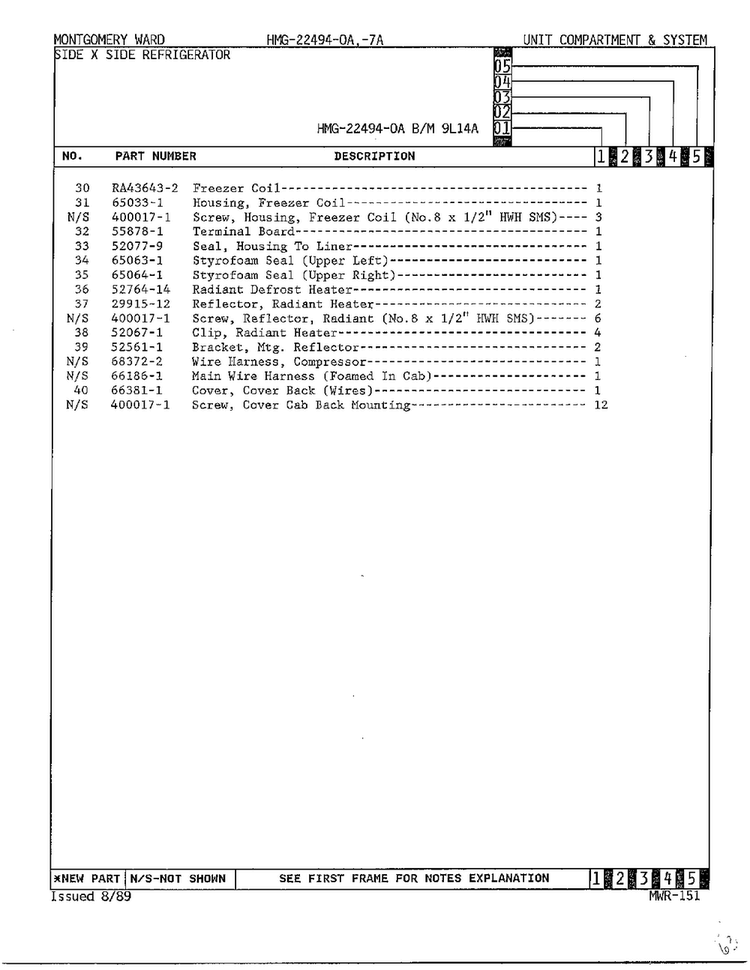 Unit Compartment And System Page 3 Diagram and Parts List for 22494-OA  Admiral Refrigerator