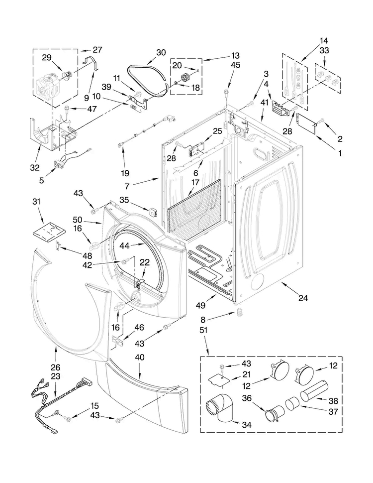 Cabinet Parts Diagram and Parts List for MEDE300VF2  Maytag Dryer