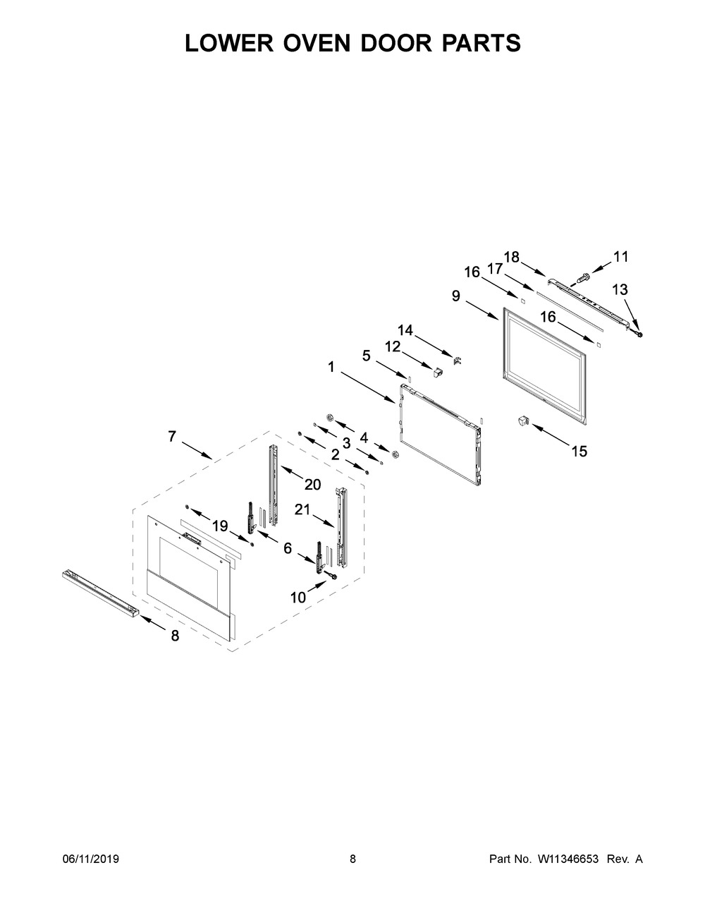 Lower Oven Door Parts Diagram and Parts List for JJW2830IM00  Maytag Wall Oven