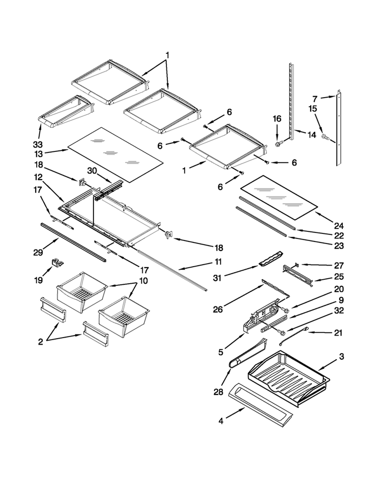 Shelf Parts Diagram and Parts List for MFI2670XEW8  Maytag Refrigerator