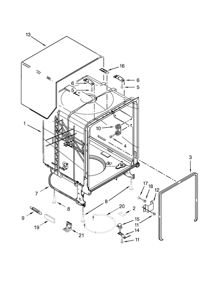 Tub And Frame Parts Diagram and Parts List for ADB1500ADS1  Amana Dishwasher