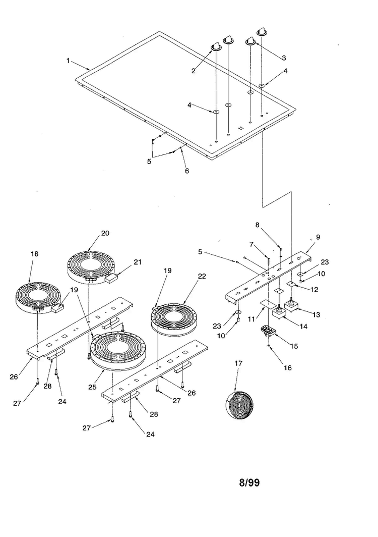 Cooktop Assembly Diagram and Parts List for AK2H30E4-P1143719NE  Amana Cooktop