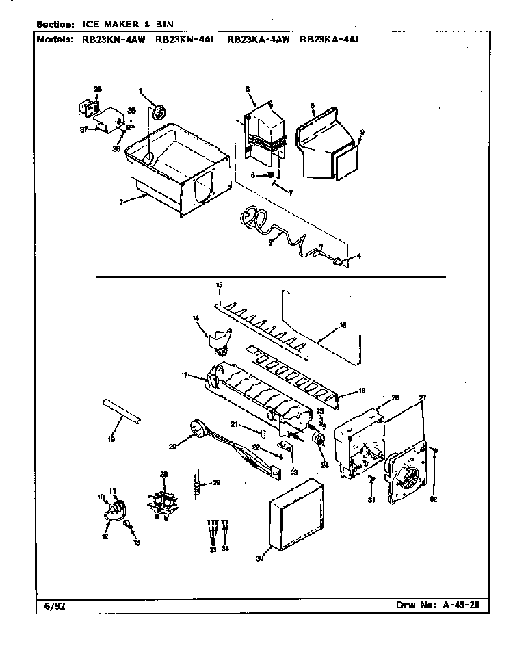 Ice Maker & Bin Diagram and Parts List for RB23KA-4AW BG97C Magic Chef Refrigerator