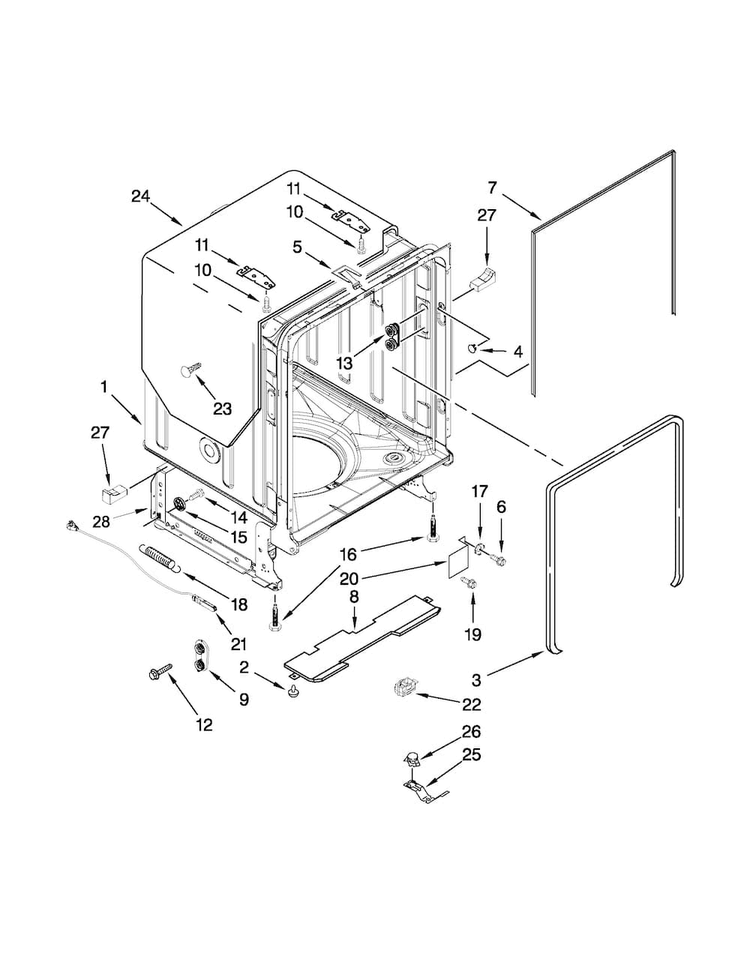 Tub And Frame Parts Diagram and Parts List for JDB8000AWC1  Jenn-Air Dishwasher