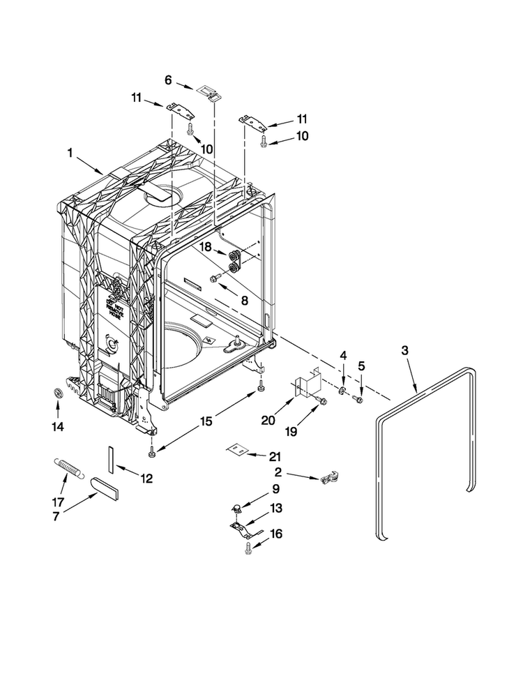 Tub And Frame Parts Diagram and Parts List for CUD6710XB3  Crosley Dishwasher