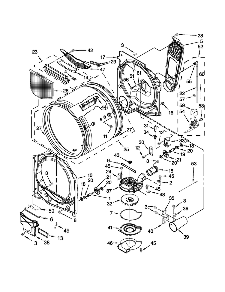 Bulkhead Parts Diagram and Parts List for MGDB950YG3  Maytag Dryer