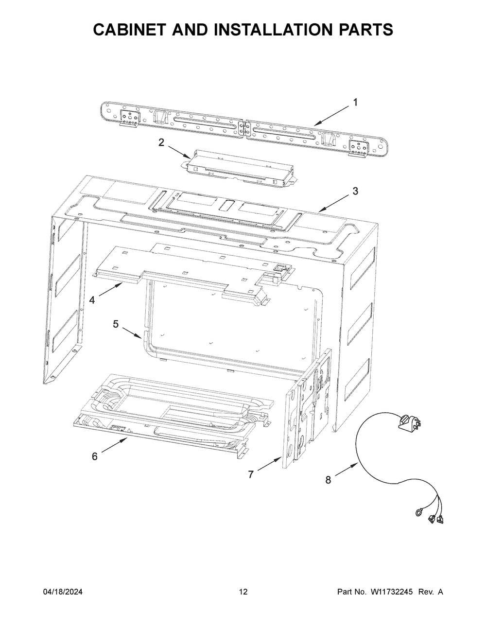 Cabinet And Installation Parts Diagram and Parts List for JMHF730RBL00  Jenn-Air Microwave