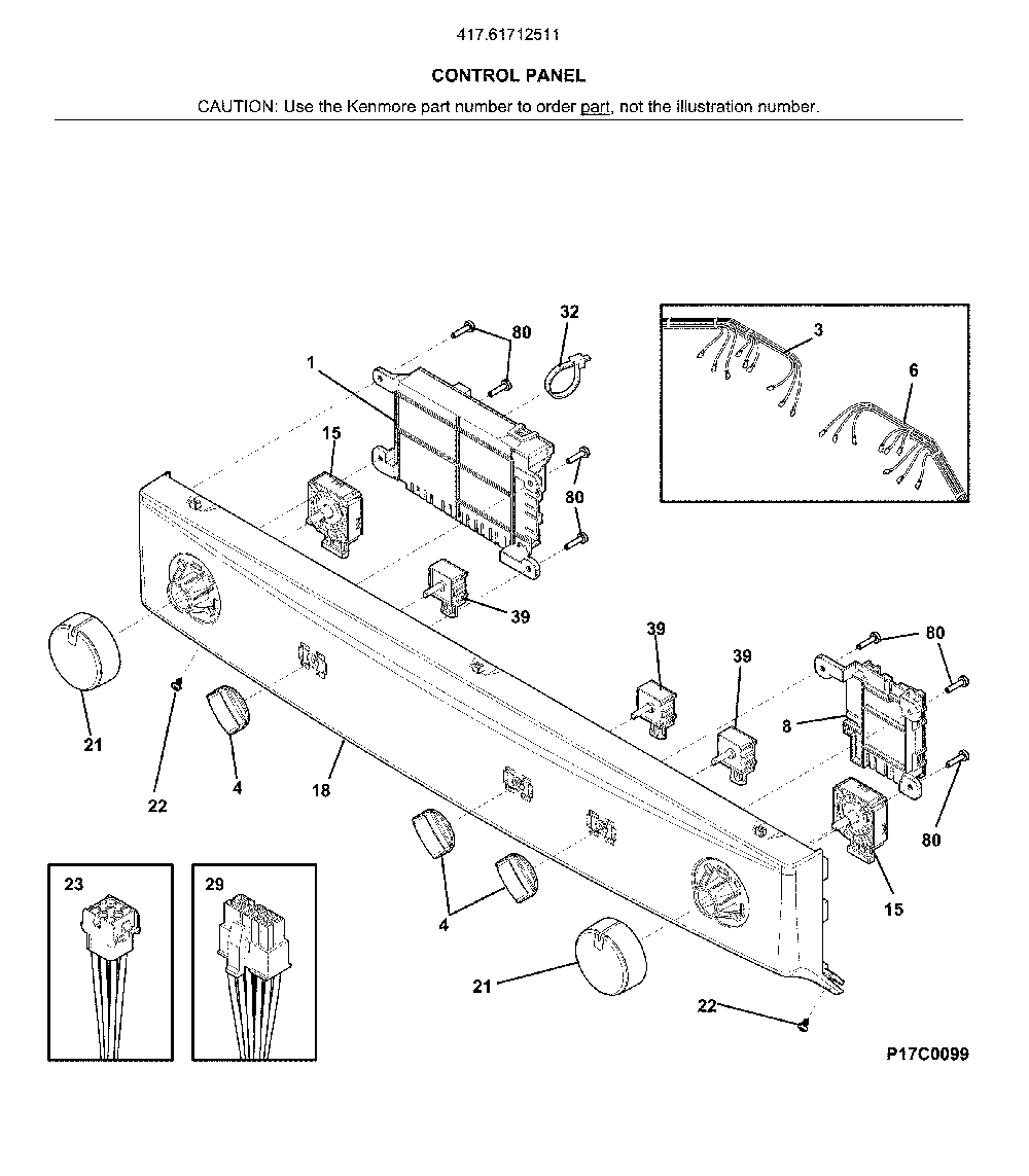 Control Panel Diagram and Parts List for 41761712511  Kenmore Washer Dryer Combo