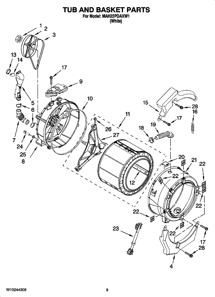 TUB AND BASKET PARTS Diagram and Parts List for MAH22PDAXW1  Maytag Washer