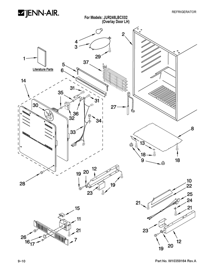 Cabinet Parts Diagram and Parts List for JUR248LBCX02  Jenn-Air Refrigerator