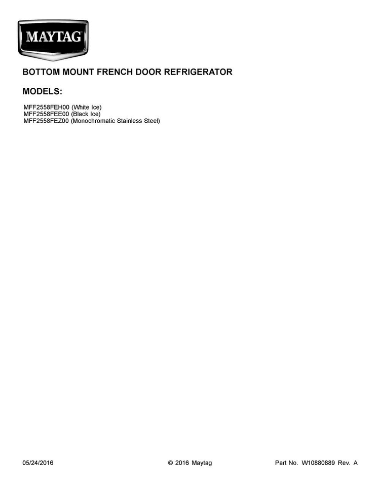 Cover Sheet Diagram and Parts List for MFF2558FEH00  Maytag Refrigerator