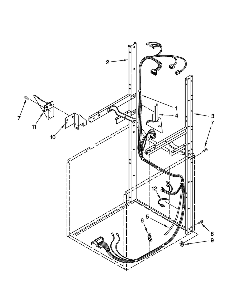 Dryer Support And Washer Harness Parts Diagram and Parts List for MGT3800XW1  Maytag Washer Dryer Combo
