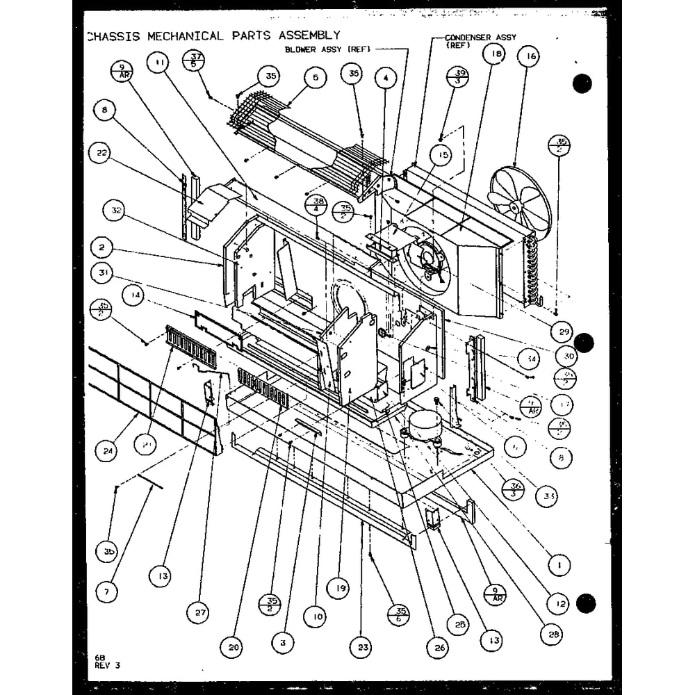 Chassis Mechanical Parts Assembly 1 Diagram and Parts List for PTH12400ER P9872129R Amana Air Conditioner
