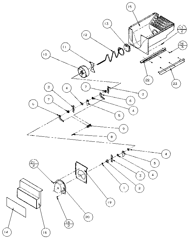 Crushed Ice Bucket Diagram and Parts List for 36271-P1121801W  Amana Refrigerator