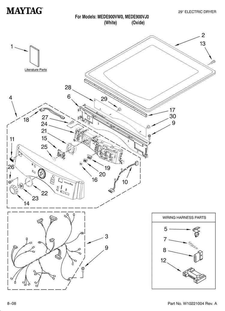 Top And Console Parts Diagram and Parts List for MEDE900VW0  Maytag Dryer