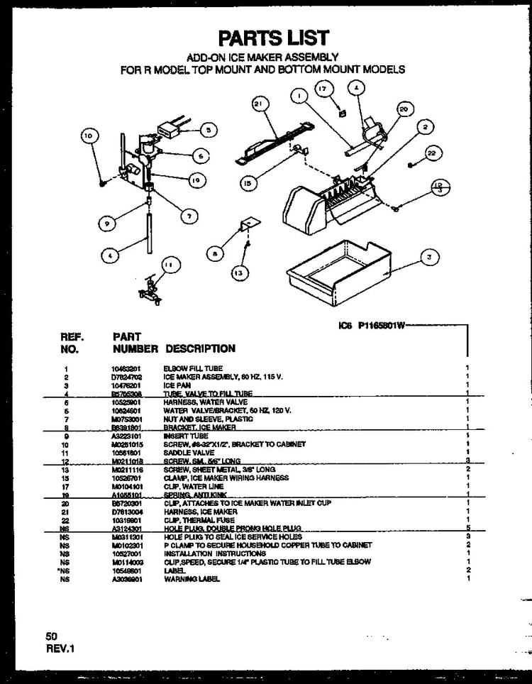 Icemaker/water Valve Diagram and Parts List for TS18RBW-P1158407WW  Amana Refrigerator