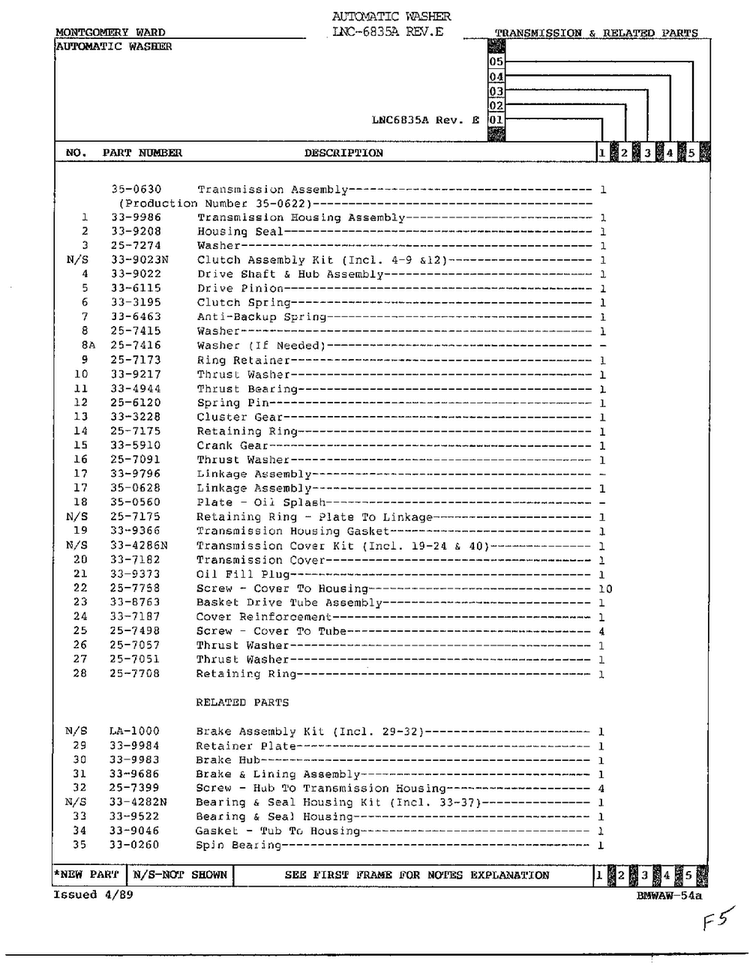 Transmission And Related Parts Page 2 Diagram and Parts List for 6835A REV E Norge Washer