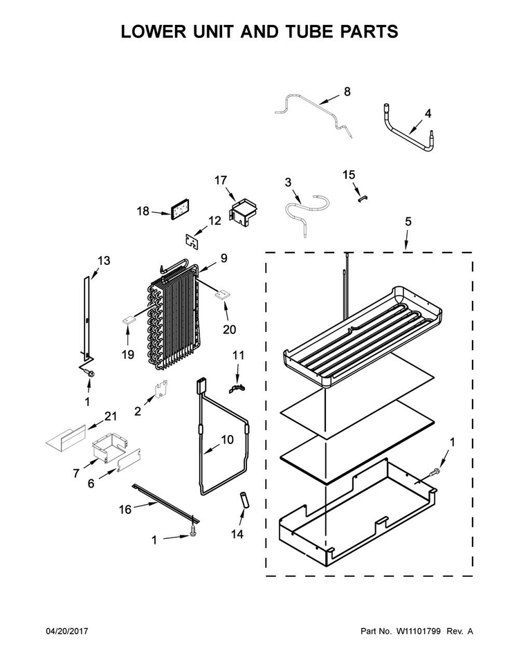 Lower Unit And Tube Parts Diagram and Parts List for JS48NXFXDE01  Jenn-Air Refrigerator