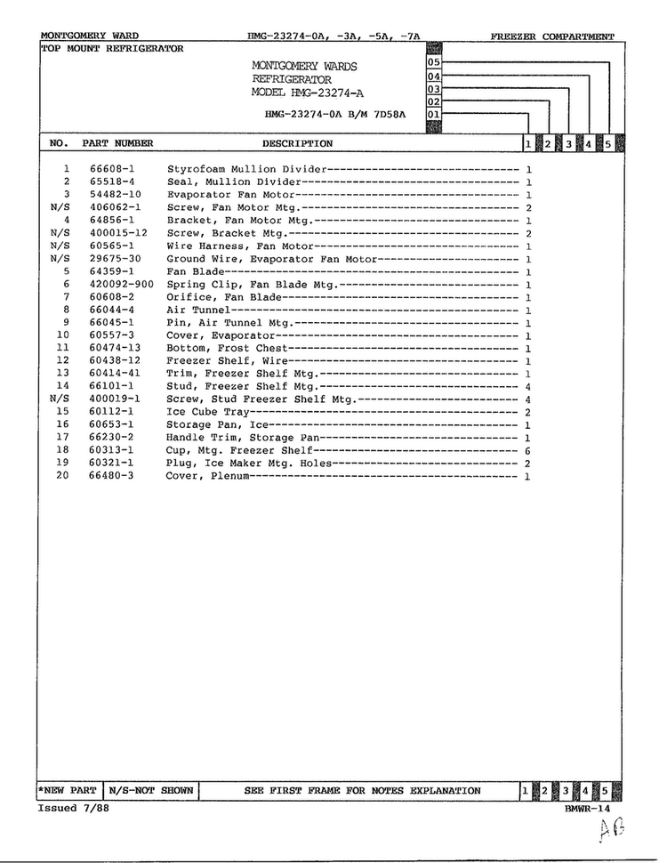 Freezer Compartment Page 2 Diagram and Parts List for 23274A  Admiral Refrigerator