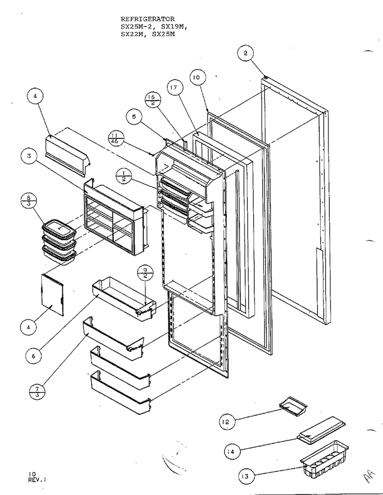 Refrigerator Door Diagram and Parts List for SX22M  Amana Refrigerator