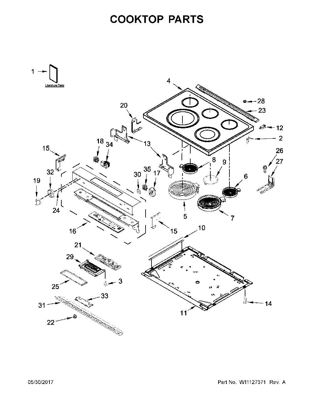 Cooktop Parts Diagram and Parts List for 66495223710  Kenmore Range