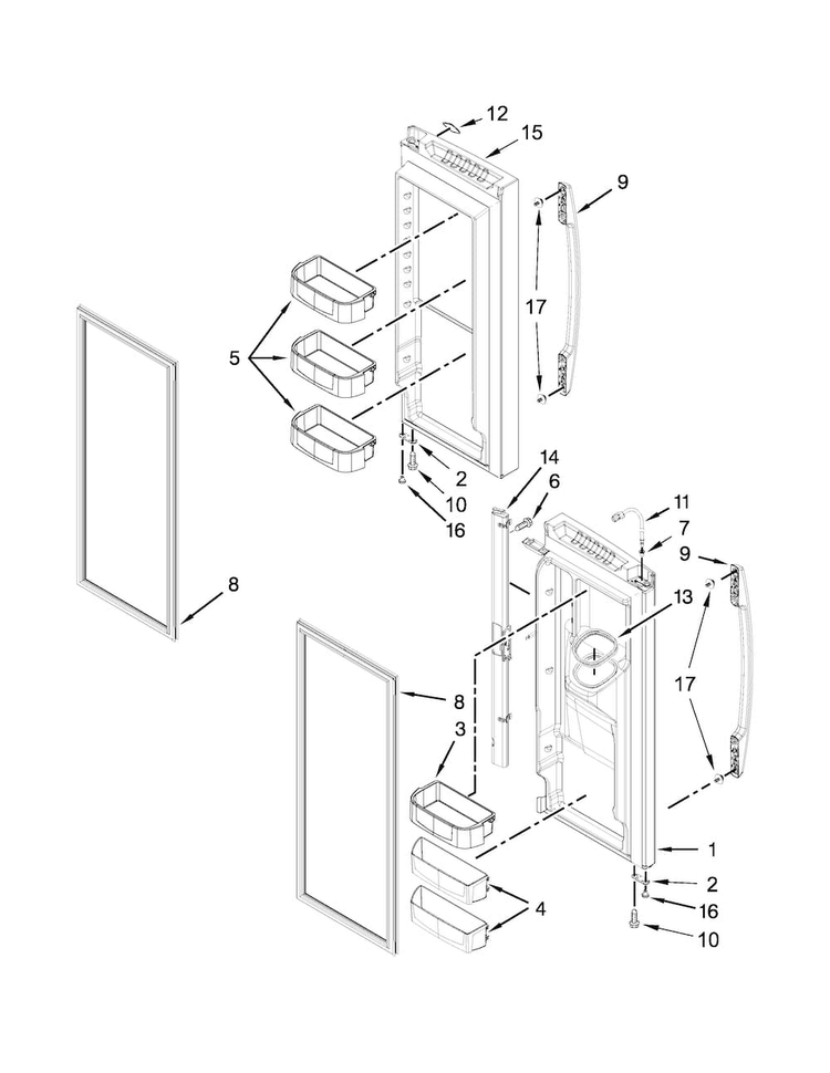 Refrigerator Door Parts Diagram and Parts List for MFI2665XEM7  Maytag Refrigerator
