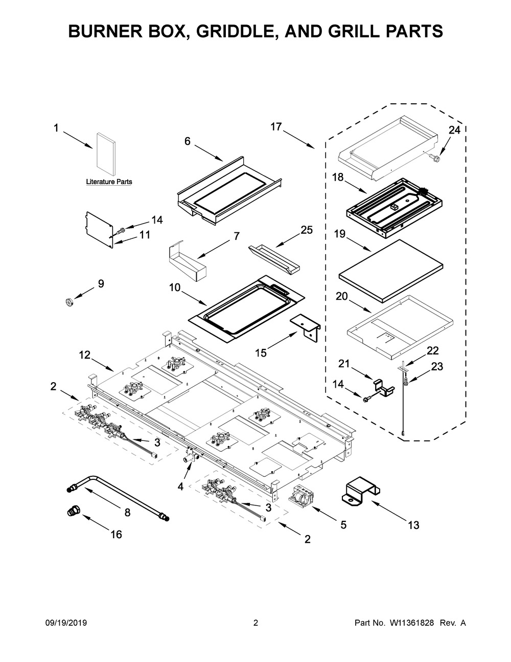 Burner Box, Griddle, And Grill Parts Diagram and Parts List for JGRP748HM00  Maytag Range