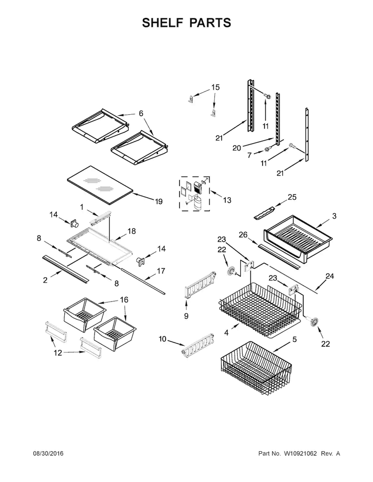 Shelf Parts Diagram and Parts List for MBB1957FEB00  Maytag Refrigerator