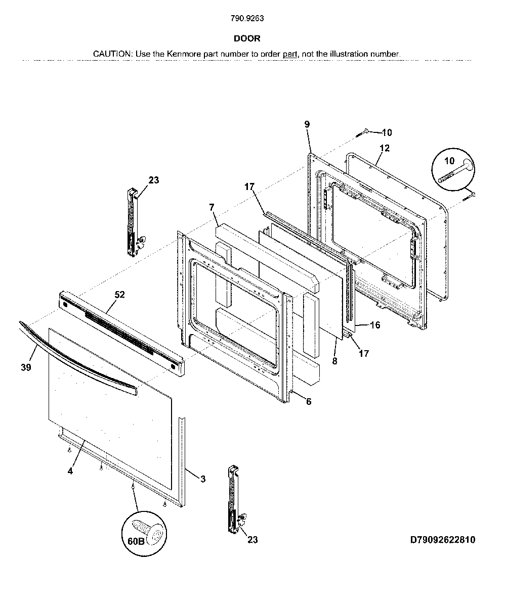 Door Diagram and Parts List for 79092632810  Kenmore Range
