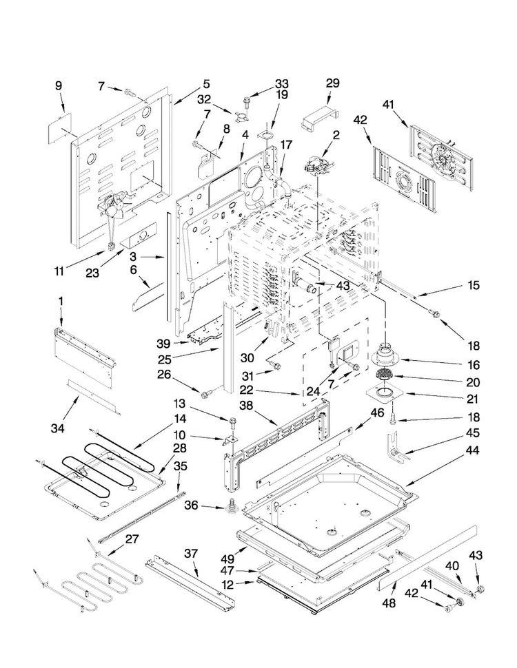 Chassis Parts Diagram and Parts List for JES8860CCS02  Jenn-Air Range