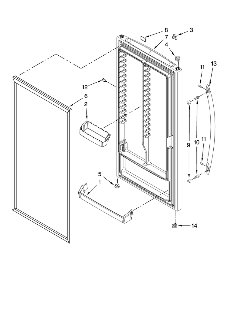 Door Parts Diagram and Parts List for AQU2027BRW03  Amana Freezer