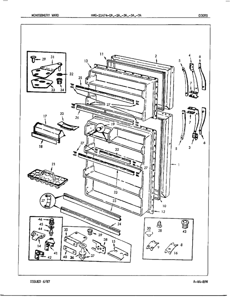 Doors/misc Diagram and Parts List for 21474A  Admiral Refrigerator