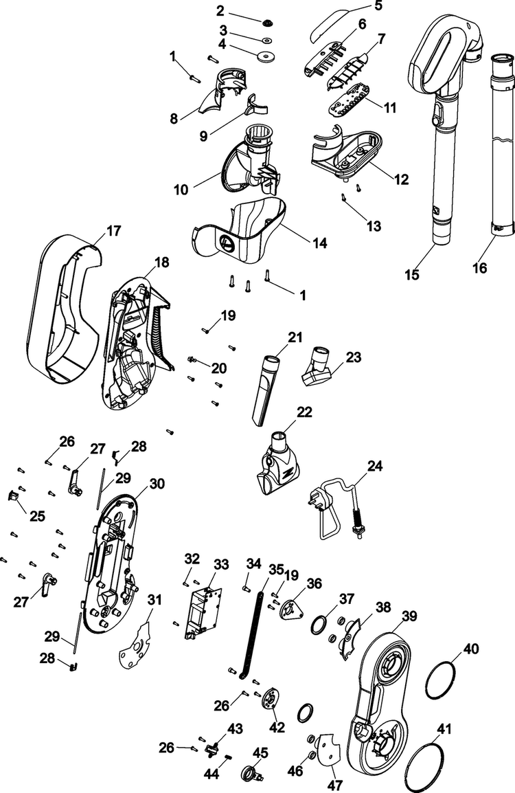 Handle, Hose And Upper Pivot Asy Diagram and Parts List for U9145-901  Hoover Upright Vacuum