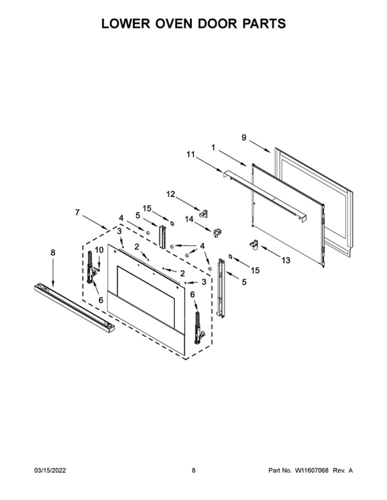 Lower Oven Door Parts Diagram and Parts List for JJW3830LM00  Maytag Wall Oven