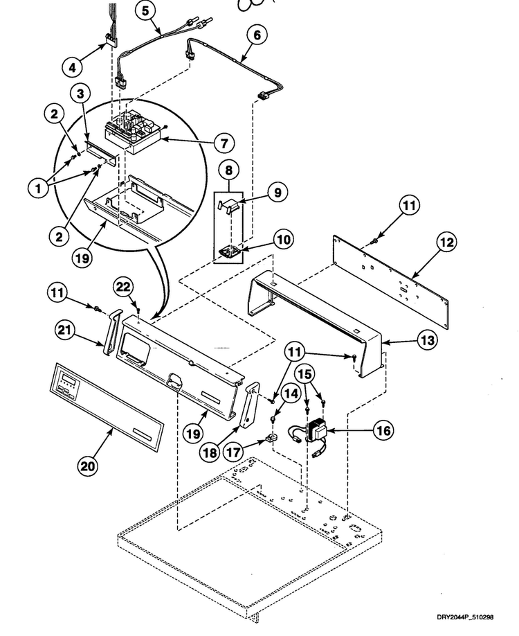 Control Panel Diagram and Parts List for SDEY07QF1500  Speed Queen Dryer