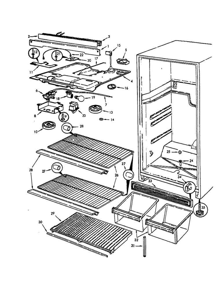 Fresh Food Compartment Diagram and Parts List for RB17C-1A  Magic Chef Refrigerator